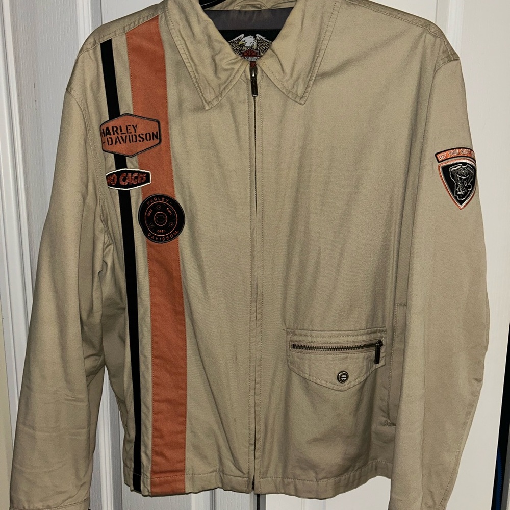 Harley-Davidson Men's Tan Jacket with Orange Accents